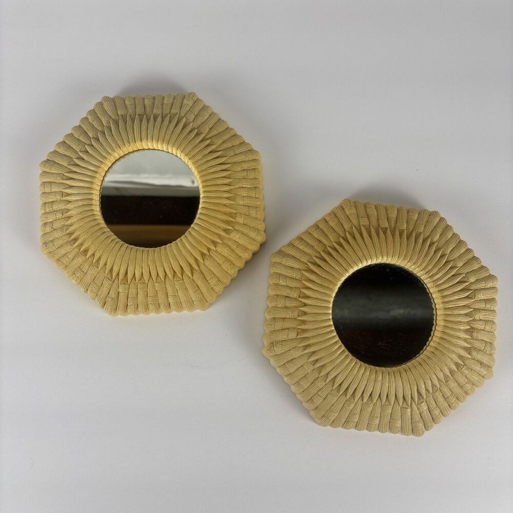 Faux Wicker Bamboo Mirror Set Octogon Homco Plastic 22 263